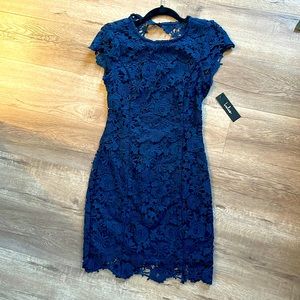 Backless dark blue lace cocktail dress, brand new never been wore from Lulus!